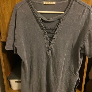 We The Free Charcoal Lace-Up Short Sleeve Tee size S
